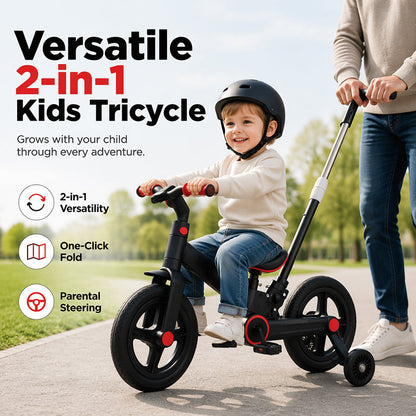 🎠 Tricycle Évolutif 4-en-1 pour Enfants – Acier Carbone – Vélo Équilibre + Poussette & Poignée Parentale pour 6+ Ans