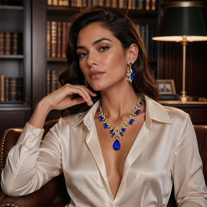 ✨ Parure Collier & Boucles d'Oreilles Goutte Scintillante – Alliage & strass, 52 cm / 3,5 cm – Idéale pour mariage, soirée & occasions spéciales 🌟