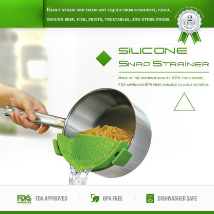 🛒 1 ACHETÉ, 1 OFFERT !  🍝 Filtre encliquetable en silicone – Fini les pâtes renversées et les passoires encombrantes – S'adapte à presque tous les ustensiles, sans BPA, jusqu'à 250°C – Idéal pour égoutter sans transférer 🥦