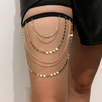 Chaîne de Cuisse Multi-Rangs Cœurs & Pompons