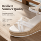 🌴 Sandales Compensées Femme Tressées Bride Cheville Bout Ouvert – PU – Plateforme Stable & Jambes Allongées pour Look Boho Estival ☀️