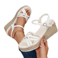 🌴 Sandales Compensées Femme Tressées Bride Cheville Bout Ouvert – PU – Plateforme Stable & Jambes Allongées pour Look Boho Estival ☀️