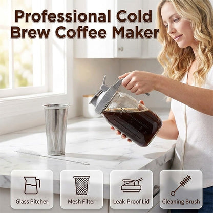 ☕ -50% ! 🥤 Carafe Cold Brew avec Couvercle et Filtre en Acier Inoxydable – Verre + PP – 32/64 oz & 7 Couleurs pour Café Maison de Qualité ✨
