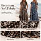 Robe longue décontractée à manches courtes imprimée léopard avec poches pour femme