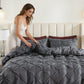 🛏️ -50% ! ✨ Parure de Couette 3 Pièces à Plis Pintuck – Fibre Chimique – Fermeture à Glissière Cachée & Lavable en Machine pour Chambre Élégante 🛌