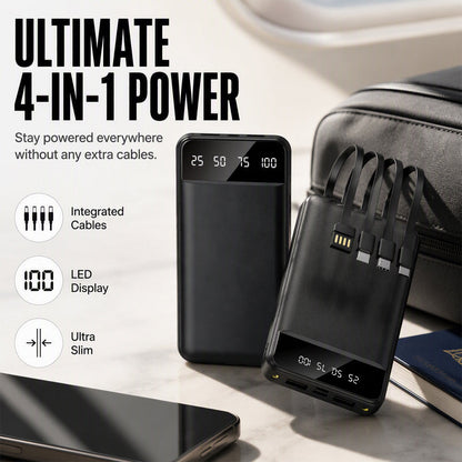 📢 -50% ! ⏰ Batterie Externe Portable 30 000 mAh avec 4 Câbles Intégrés – Lithium Polymère & Affichage Numérique pour Voyage et Quotidien 🔋📱