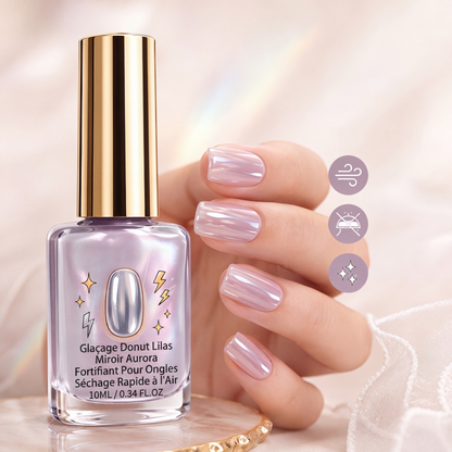 💜 Vernis durcisseur pour ongles effet miroir brillant lilas – Séchage rapide à l'air, résistant aux écailles et finition aurora longue durée