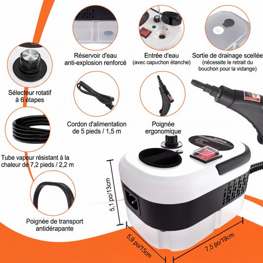 💧 Nettoyeur Vapeur Professionnel 2500W – 6 Niveaux – Nettoyage & Dégraissage Sans Produits Chimiques – Pour Cuisine, Salle de Bain & Voiture – Haute Température & Pression