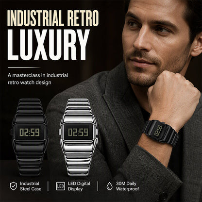 💎 Montre Digitale de Luxe pour Homme – Métal Poli Effet Miroir – Affichage Clair – Noir / Argent-Noir – Look Bureau et Soirée 🕶️