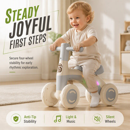 🚲 Draisienne pour Bébés et Tout-Petits – PP – 50×23×39 cm – 4 Roues Stabilisatrices – LED & Musique – Vert/Marron/Gris/Rose – 14–54 Mois 🎵