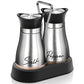 🐧 Set Salière et Poivrière Design Pingouin – Inox 304 + Verre – 15,5×16 cm – 8 Coloris – Couvercle Doseur de Précision – Caddy Inclus 🧂