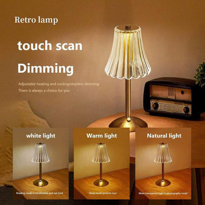 ✨ Lampe de Table Rétro Rechargeable – Acrylique + Fer – Ø11×30 cm – 2 W – Tactile 3 Couleurs – Type-C – Protection des Yeux – Or 🏠
