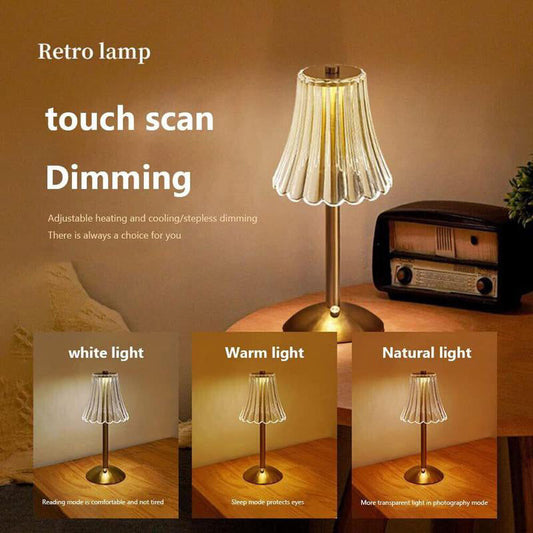 ✨ Lampe de Table Rétro Rechargeable – Acrylique + Fer – Ø11×30 cm – 2 W – Tactile 3 Couleurs – Type-C – Protection des Yeux – Or 🏠