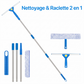 Nettoyeur vitres 2-en-1 double tête – Microfibre + raclette flexible – Poteau modulable 3/5/8 sections – Essentiel pour fenêtres, miroirs et surfaces lisses 🧼