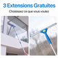 Nettoyeur vitres 2-en-1 double tête – Microfibre + raclette flexible – Poteau modulable 3/5/8 sections – Essentiel pour fenêtres, miroirs et surfaces lisses 🧼