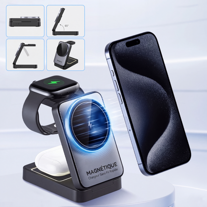 Chargeur sans fil rapide pliable 3-en-1 de 15 W