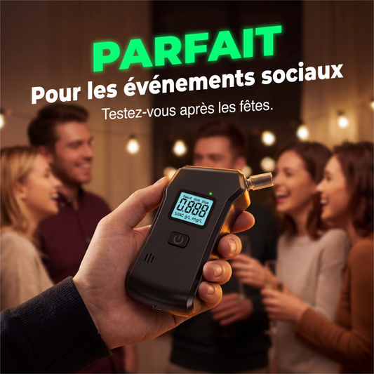 🍺 Éthylotest portable haute précision – Affichage LCD rétroéclairé, capteur rapide, embouts hygiéniques remplaçables – Ultra-compact, idéal pour une conduite sûre 🚗🔒