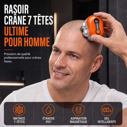 🪒 Rasoir 7 têtes flottantes – Suivi parfait des contours, lames amovibles à aspiration magnétique – Design ergonomique compact – Idéal pour une tonte précise et confortable de la tête 💈