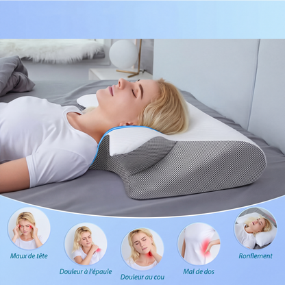 🛏️ Oreiller ergonomique Relief Rest – Soutien adapté aux dormeurs sur le côté, dos et ventre – Tissu en bambou doux, hypoallergénique et rafraîchissant – Réduit tensions du cou et épaules – Sommeil réparateur garanti 😴✨