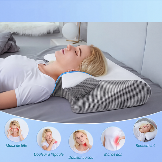 🛏️ Oreiller ergonomique Relief Rest – Soutien adapté aux dormeurs sur le côté, dos et ventre – Tissu en bambou doux, hypoallergénique et rafraîchissant – Réduit tensions du cou et épaules – Sommeil réparateur garanti 😴✨