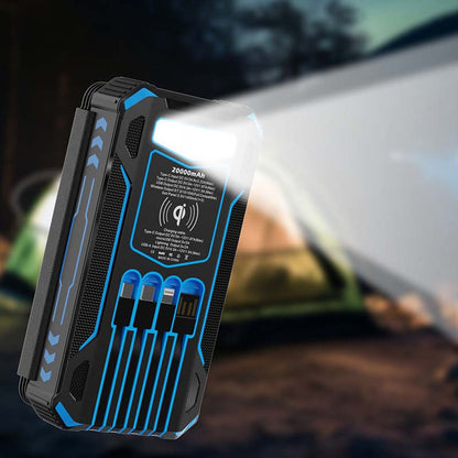 🔋 Batterie solaire 20000 mAh – 4 panneaux pliables 8W, charge jusqu'à 6 appareils simultanément – IPX5 étanche, résistante aux chocs – Lampe LED 3 modes (SOS inclus) – Idéale pour camping et voyages 🌞⛺