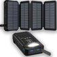 🔋 Batterie solaire 20000 mAh – 4 panneaux pliables 8W, charge jusqu'à 6 appareils simultanément – IPX5 étanche, résistante aux chocs – Lampe LED 3 modes (SOS inclus) – Idéale pour camping et voyages 🌞⛺