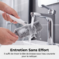 🧹 Brosse de nettoyage 2-en-1 – Poils résistants + raclette en caoutchouc, manche long ergonomique en inox – Tête pivotante 120°, rangement mural – Idéale pour sols, murs et carrelage 🚿✨