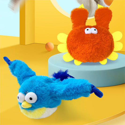 🐾 Jouet interactif pour chat – Mouvement automatique, sons réalistes, activation tactile – Poche pour herbe à chat, rechargeable USB – 3 styles (crabe/oiseau/pingouin)🦀🐦🐧
