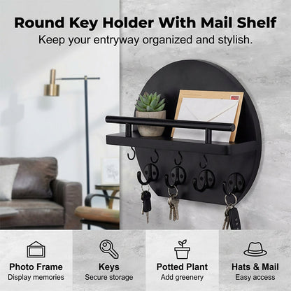 🔑 50% DE RÉDUCTION! 🏠 Porte-clés mural – Bois & métal, 4 crochets – Idéal pour entrée ✨