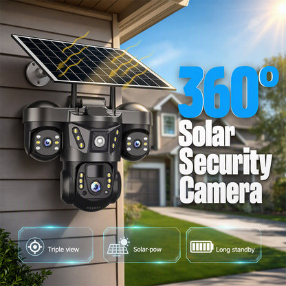 📹 -50% ! ☀️ Caméra de Sécurité Solaire – Triple Objectif 360° & IP67 – Surveillance 24h/24 Sans Fil 🏠