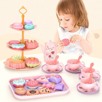 🍵 Set de théière jouet – 17 pièces (théière, tasses, assiettes, desserts, mallette) – Matériau PP/PS non toxique – Design portable – 5 styles (rose/dinosaure/licorne/sirène/chat) – Dès 3 ans 🦄✨