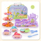 🍵 Set de théière jouet – 17 pièces (théière, tasses, assiettes, desserts, mallette) – Matériau PP/PS non toxique – Design portable – 5 styles (rose/dinosaure/licorne/sirène/chat) – Dès 3 ans 🦄✨