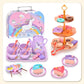 🍵 Set de théière jouet – 17 pièces (théière, tasses, assiettes, desserts, mallette) – Matériau PP/PS non toxique – Design portable – 5 styles (rose/dinosaure/licorne/sirène/chat) – Dès 3 ans 🦄✨