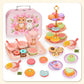 🍵 Set de théière jouet – 17 pièces (théière, tasses, assiettes, desserts, mallette) – Matériau PP/PS non toxique – Design portable – 5 styles (rose/dinosaure/licorne/sirène/chat) – Dès 3 ans 🦄✨