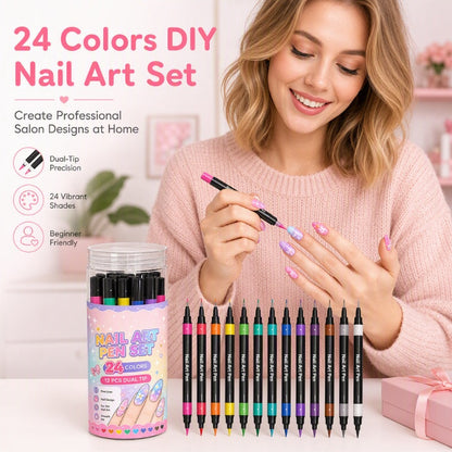 💅 PROMO FLASH : 50% DE RÉDUCTION ! ⏰ Set de 12 Stylos Nail Art Double Pointe – 24 Couleurs Vives – Pointe Fine & Pinceau for Manucure DIY 🎨