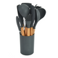 Set d'ustensiles de cuisine 12 pièces – Silicone antiadhésif, résistant à la chaleur – Manches en bois ergonomiques – Protection anti-rayures – 8 coloris disponibles