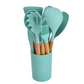 Set d'ustensiles de cuisine 12 pièces – Silicone antiadhésif, résistant à la chaleur – Manches en bois ergonomiques – Protection anti-rayures – 8 coloris disponibles