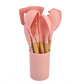 Set d'ustensiles de cuisine 12 pièces – Silicone antiadhésif, résistant à la chaleur – Manches en bois ergonomiques – Protection anti-rayures – 8 coloris disponibles