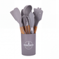 Set d'ustensiles de cuisine 12 pièces – Silicone antiadhésif, résistant à la chaleur – Manches en bois ergonomiques – Protection anti-rayures – 8 coloris disponibles