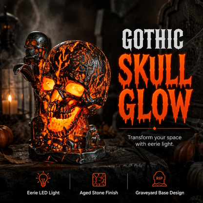 📢📢50% DE RÉDUCTION !! ⏰ Lampe Tête de Mort en Résine Halloween – Ornement Lumineux de Table