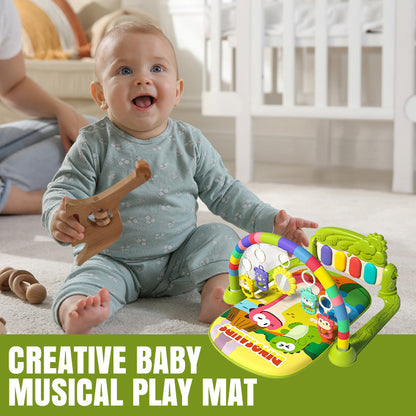 Tapis d’éveil musical – Touches lumineuses, jouets suspendus + piano à pieds – Matériau doux sans BPA – Pliable et léger