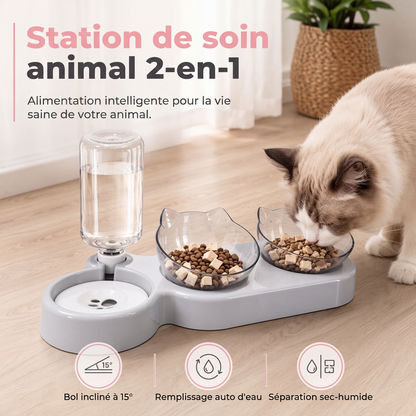 🐶🐱 -50% ! 🥣Gamelle Surélevée 2 en 1 pour Animaux – Design Incliné, Remplissage Automatique & Base Antidérapante.