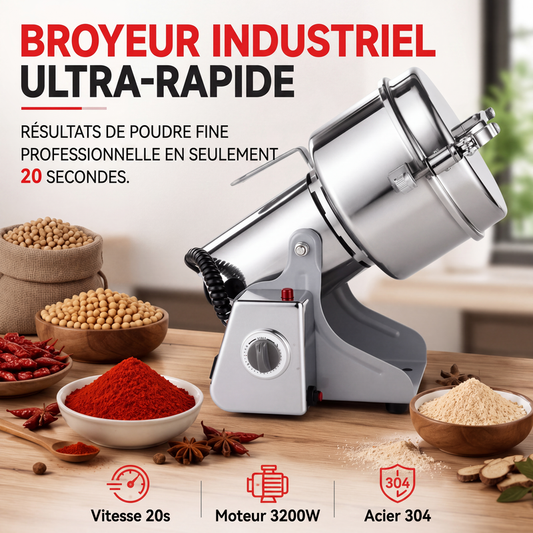 Moulin à Grains Électrique en Acier Inoxydable – Broyage Ultra-Fin Haute Vitesse pour Épices & Céréales