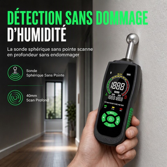 MT68 Humidimètre à capteur sphérique sans broche pour les tests d'humidité et de fuites sur enduits muraux, mastics, maçonneries et carrelages