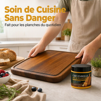 🐝🪵 Baume d'Entretien pour Planches à Découper – Cire d'Abeille Naturelle, Contact Alimentaire et Nutrition Intense