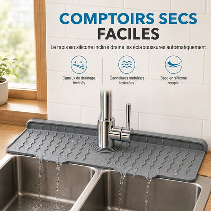 💧 Tapis de protection anti-éclaboussures pour robinet en silicone alimentaire – Découpable et épaissi, tapis d'écoulement incliné | Plus d'éclaboussures ni de plans de travail mouillés