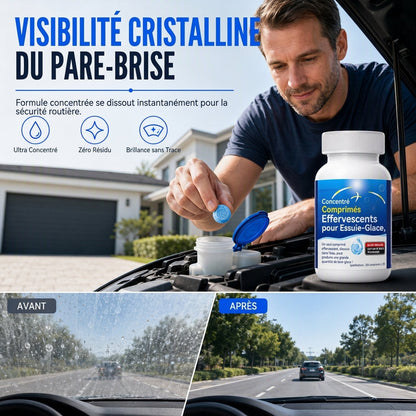 🛒 Offre limitée : 2 achetés = 1 offert ! 🚗 Comprimés effervescents lave-glace – Fini le pare-brise gras et la vision floue la nuit – Dissolution rapide sans résidu, protège les essuie-glaces – Idéal pour voiture et vitres maison 💧
